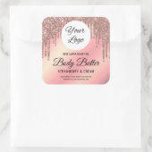 Elegant Roos Gold Glitter Drip Productlabel Vierkante Sticker (Tas)