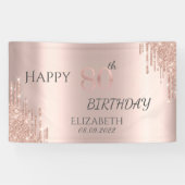 Elegant Roos Gold Glitter Drips 80e verjaardag Spandoek (Horizontaal)