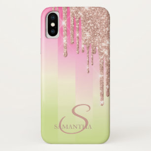 Elegant Roos Gold Glitter Drivers Ombre Striped Case-Mate iPhone Case