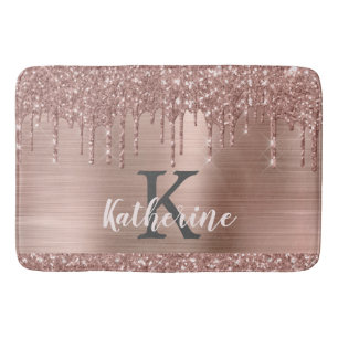 Elegant Roos Gold Glitter Driving Pink Metal Name Badmat