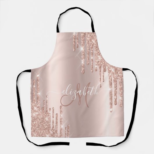 Elegant Roos Gold Glitter druppels monogram Schort (Voorkant)