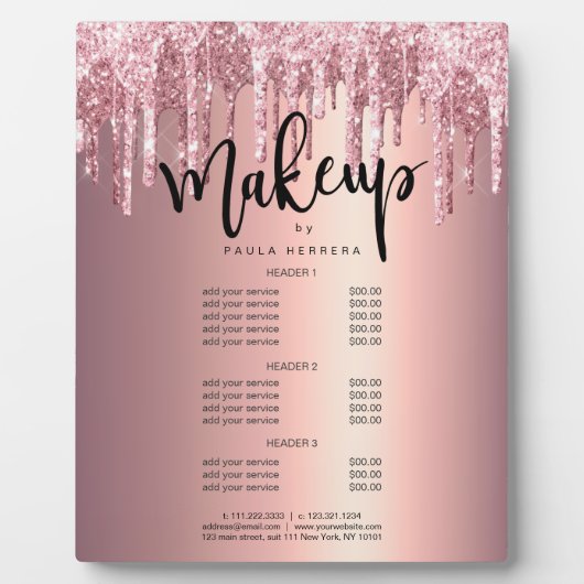 Elegant roos gold glitter druppelt make-up service fotoplaat (Voorkant)