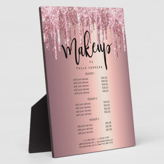 Elegant roos gold glitter druppelt make-up service fotoplaat (Zijkant)