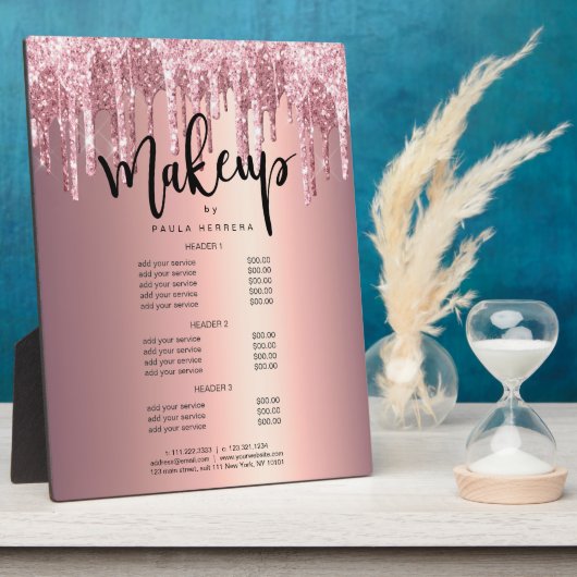 Elegant roos gold glitter druppelt make-up service fotoplaat (Zijkant)