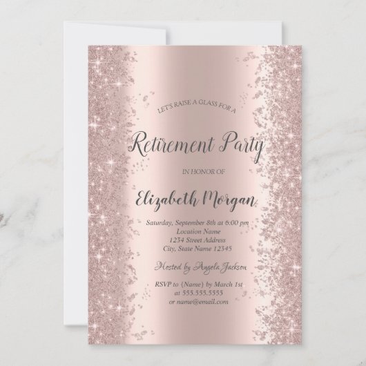 Elegant Roos Gold Glitter Dust Retirement Kaart (Voorkant)