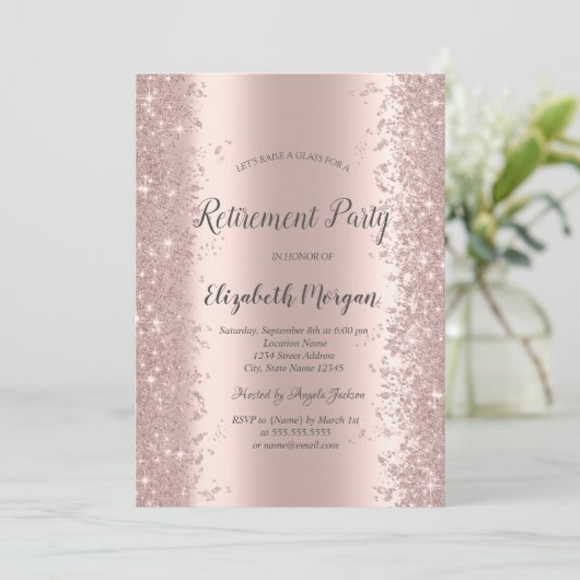 Elegant Roos Gold Glitter Dust Retirement Kaart (Staand voorkant)