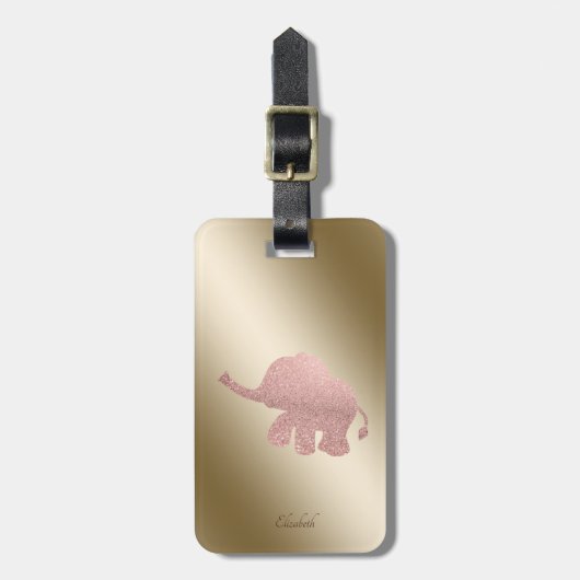 Elegant Roos Gold Glitter Elephant-Personalized Bagagelabel (Voorkant verticaal)