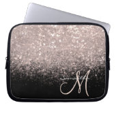 Elegant Roos Gold Glitter en Black Monogramed Laptop Sleeve (Voorkant)