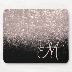 Elegant Roos Gold Glitter en Black Monogramed Muismat