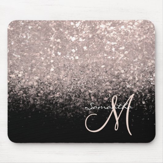 Elegant Roos Gold Glitter en Black Monogramed Muismat (Voorkant)