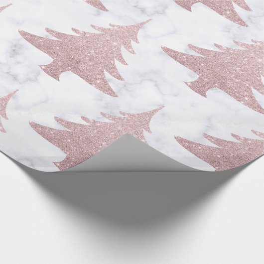 Elegant Roos Gold Glitter en marmer kerstboom Cadeaupapier (Hoek)