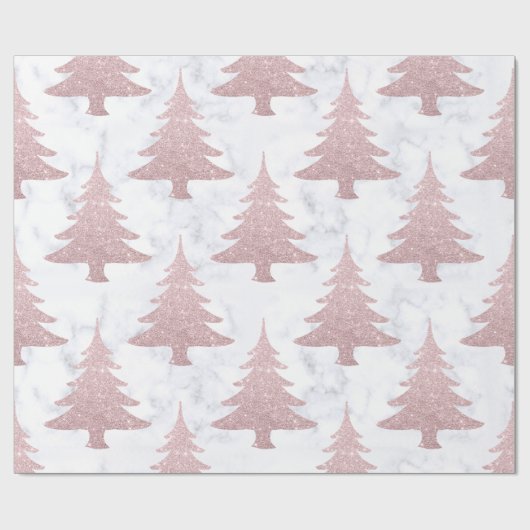 Elegant Roos Gold Glitter en marmer kerstboom Cadeaupapier (Vlak)