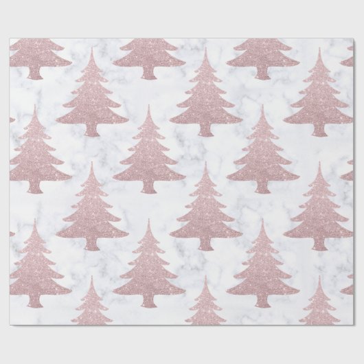 Elegant Roos Gold Glitter en marmer kerstboom Cadeaupapier (Vlak)