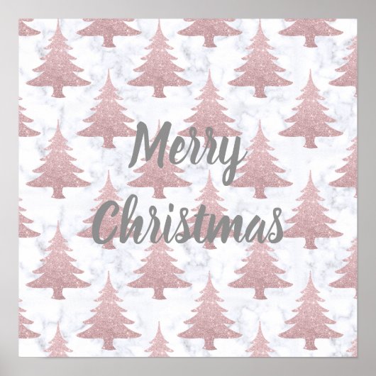 Elegant Roos Gold Glitter en marmer kerstboom Poster (Voorkant)