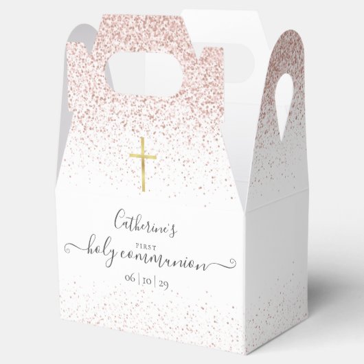 Elegant Roos Gold Glitter First Heilige Communie Bedankdoosjes (Geopend)
