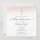 Elegant Roos Gold Glitter First Heilige Communie Kaart (Voorkant)