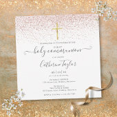 Elegant Roos Gold Glitter First Heilige Communie Kaart