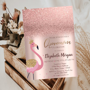 Elegant Roos Gold Glitter, Flamingo Quinceañera in Kaart