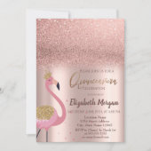 Elegant Roos Gold Glitter, Flamingo Quinceañera in Kaart (Voorkant)