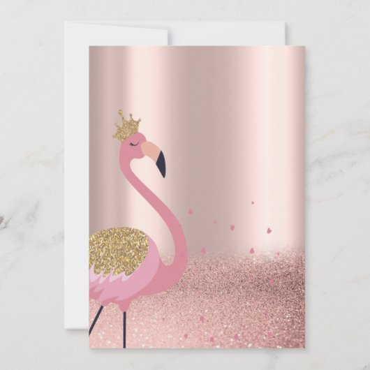 Elegant Roos Gold Glitter, Flamingo Quinceañera in Kaart (Achterkant)
