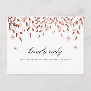 Elegant Roos Gold Glitter Floral Wedding RSVP Uitnodiging Briefkaart