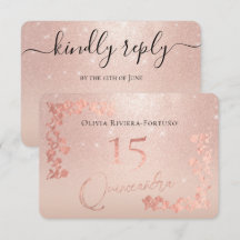 Elegant Roos Gold Glitter Folie Floral Quinceanera