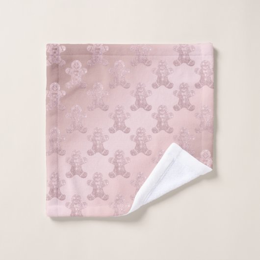 Elegant Roos Gold Glitter Gingerbrood Man Patroon Bad Handdoek (Wasdoekje)