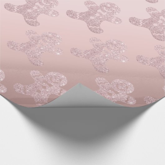 Elegant Roos Gold Glitter Gingerbrood Man Patroon Cadeaupapier (Hoek)