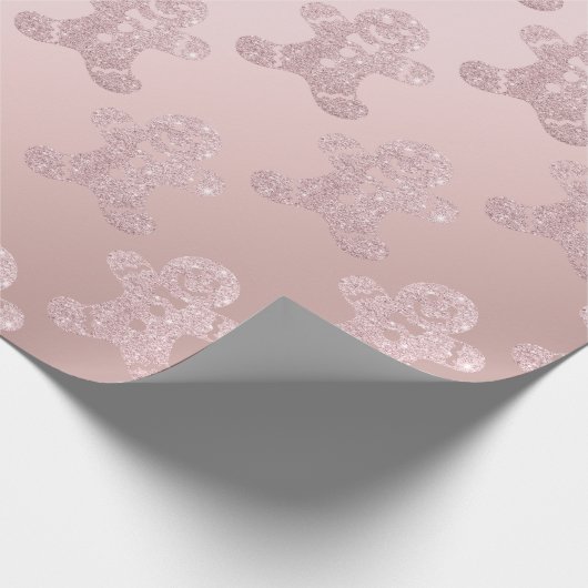 Elegant Roos Gold Glitter Gingerbrood Man Patroon Cadeaupapier (Hoek)