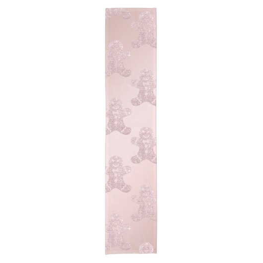 Elegant Roos Gold Glitter Gingerbrood Man Patroon Korte Tafelloper (Voorkant)