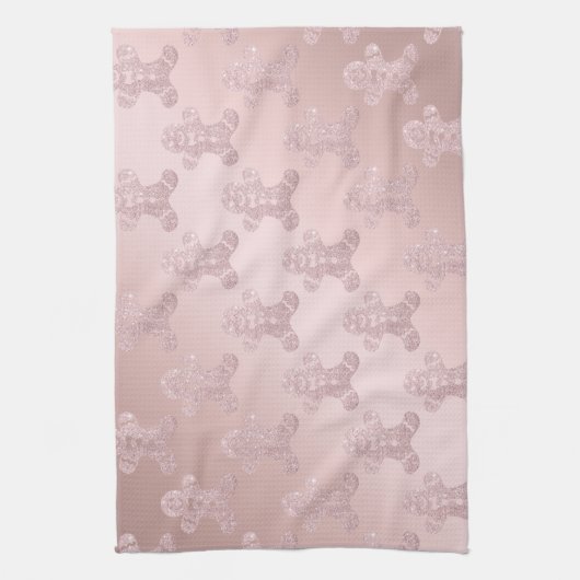 Elegant Roos Gold Glitter Gingerbrood Man Patroon Theedoek (Verticaal)