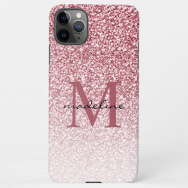 Elegant Roos Gold Glitter Girly Monogram iPhone 11Pro Max Hoesje