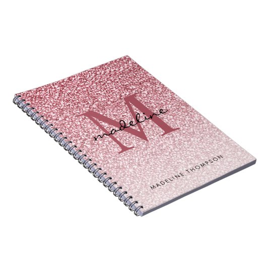 Elegant Roos Gold Glitter Girly Monogram Notitieboek (Rechterzijde)