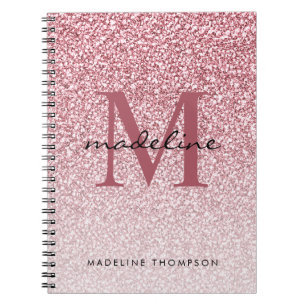 Elegant Roos Gold Glitter Girly Monogram Notitieboek