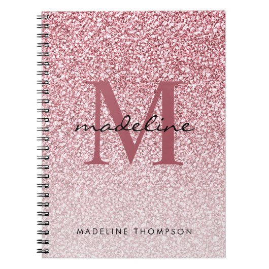 Elegant Roos Gold Glitter Girly Monogram Notitieboek (Voorkant)