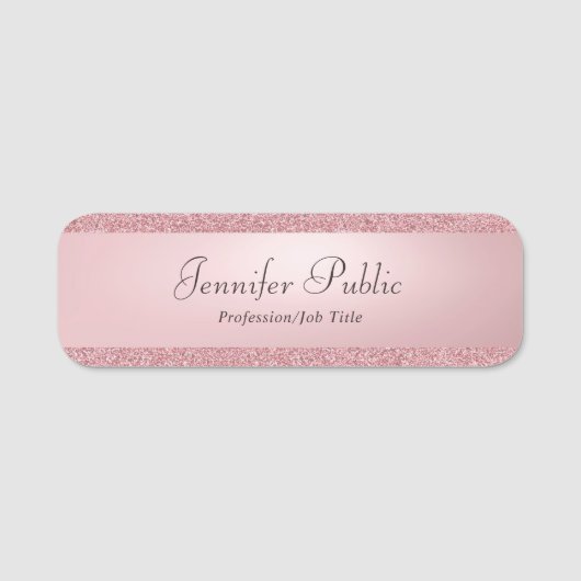 Elegant Roos Gold Glitter Handscripttekst Naamplaatje (Voorkant)