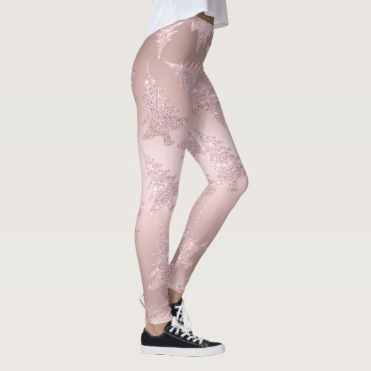 Elegant Roos Gold Glitter-kerstboompatroon Leggings (Rechts)