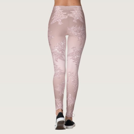 Elegant Roos Gold Glitter-kerstboompatroon Leggings (Achterkant)