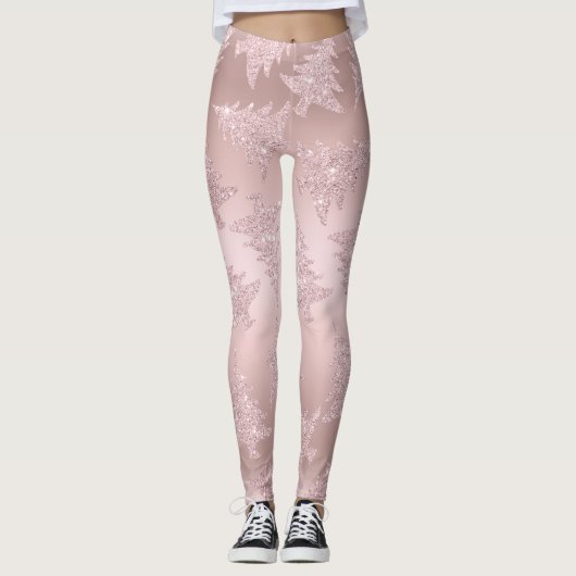 Elegant Roos Gold Glitter-kerstboompatroon Leggings (Voorkant)