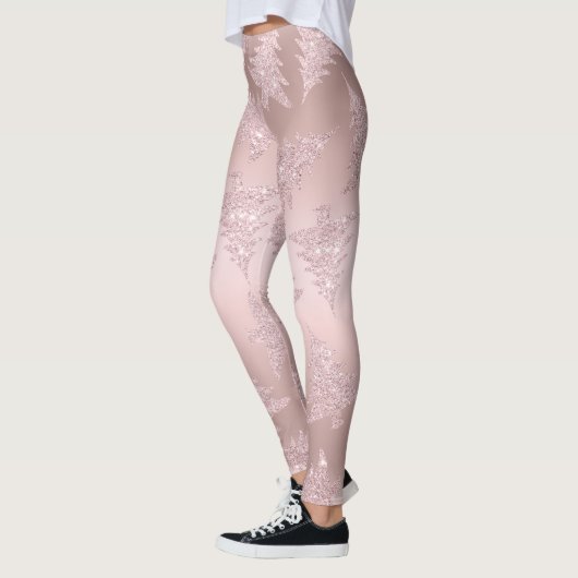 Elegant Roos Gold Glitter-kerstboompatroon Leggings (Links)