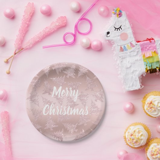 Elegant Roos Gold Glitter-kerstboompatroon Papieren Bordje (Feest)