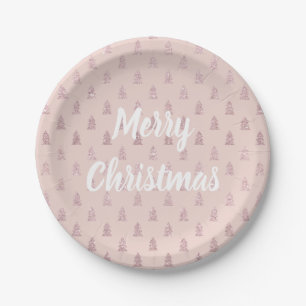 Elegant Roos Gold Glitter-kerstboompatroon Papieren Bordje