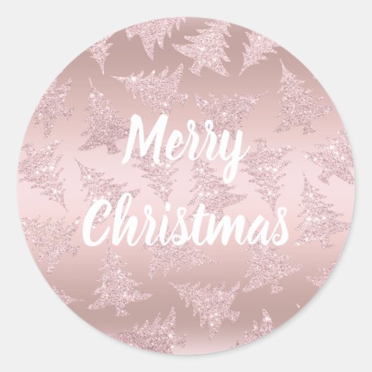 Elegant Roos Gold Glitter-kerstboompatroon Ronde Sticker (Voorkant)