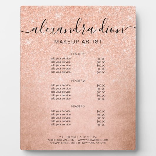 Elegant roos gold glitter make-up artiest services fotoplaat (Voorkant)