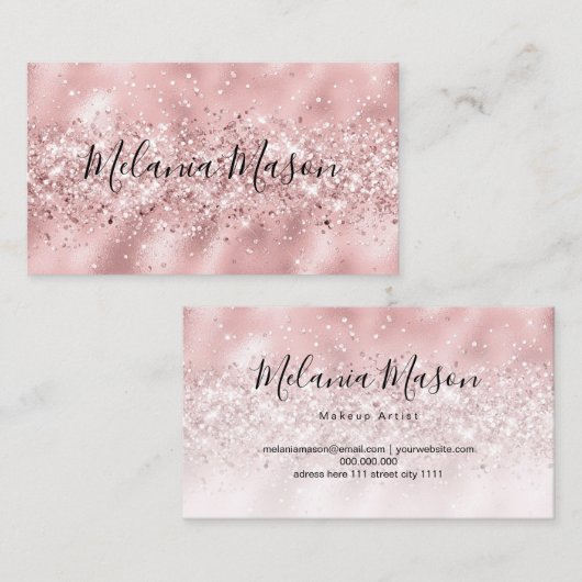 Elegant Roos Gold Glitter Makeup Artist Sparkly Visitekaartje (Voorkant / Achterkant)