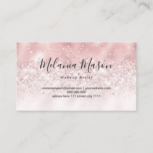 Elegant Roos Gold Glitter Makeup Artist Sparkly Visitekaartje (Achterkant)