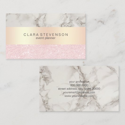 Elegant roos Gold glitter & marble event planner Visitekaartje (Voorkant / Achterkant)