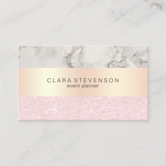 Elegant roos Gold glitter & marble event planner Visitekaartje (Voorkant)