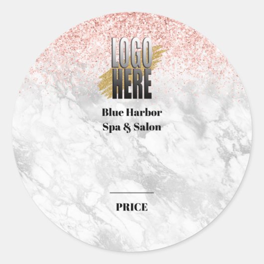Elegant Roos Gold Glitter Marble Logo Price Label (Voorkant)