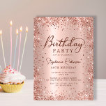 Elegant Roos Gold Glitter Metal 30th Birthday Kaart<br><div class="desc">Moderne elegante roos gouden metallic en glitter 30e verjaardagsfeestuitnodigingen. Dit ontwerp voor een volwassen meisjeskaart heeft een stijlvolle handgeschreven kalligrafiescript,  een blush roze of roos gouden faux geborstelde metallic achtergrond met losse glam glitter lijst rond. Eenvoudig te personaliseren,  perfect voor elke leeftijd.</div>